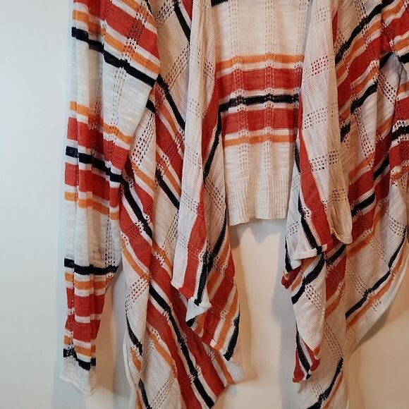 Torrid Open Front Shrug Cardigan Sweater White/Orange Striped Women's Sz 1 EUC - Picture 8 of 12